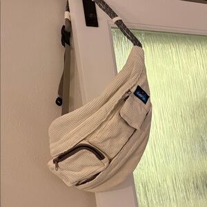 Kavu Mini Rope Cream Corduroy Sling Bag with Black Accent Strap